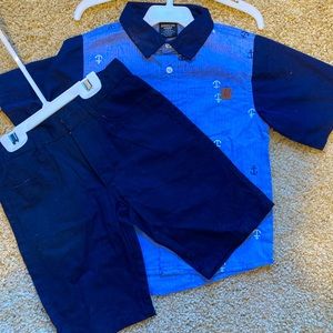 American hawk size 6 blue and black boys button up short sleeve shirt/shorts.